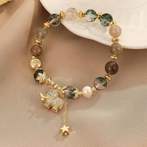 Vintage Style Simple Style Star Elephant Crystal Freshwater Pearl Copper Inlay Zircon Bracelets
