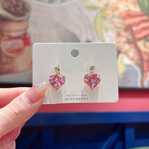 1 Pair Fairy Style Heart Shape Flower Bow Knot Inlay Opal Opal Ear Studs