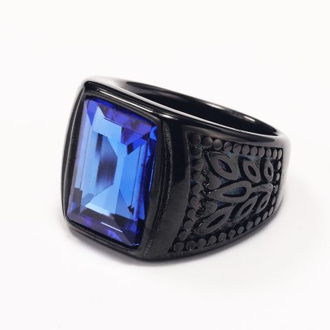 Titanium Steel 18K Gold Plated Commute Inlay Square Glass Rings