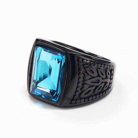 Titanium Steel 18K Gold Plated Commute Inlay Square Glass Rings
