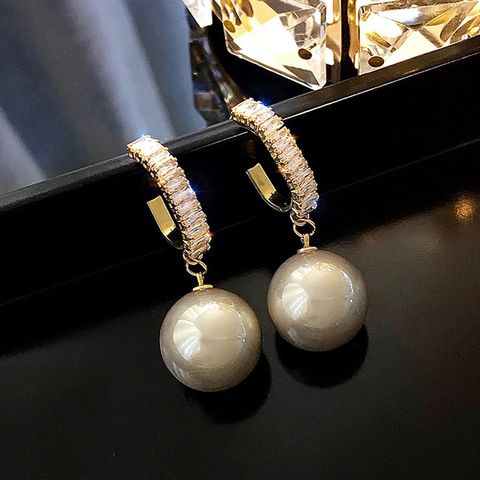 1 Pair Elegant Geometric Plating Inlay Imitation Pearl Copper Zircon Gold Plated Drop Earrings
