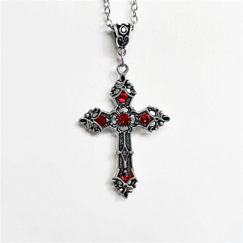 Gothic Cross Alloy Inlay Zircon Women's Pendant Necklace