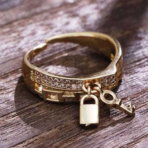 Lady Streetwear Key Lock Copper Zircon Charm Rings In Bulk