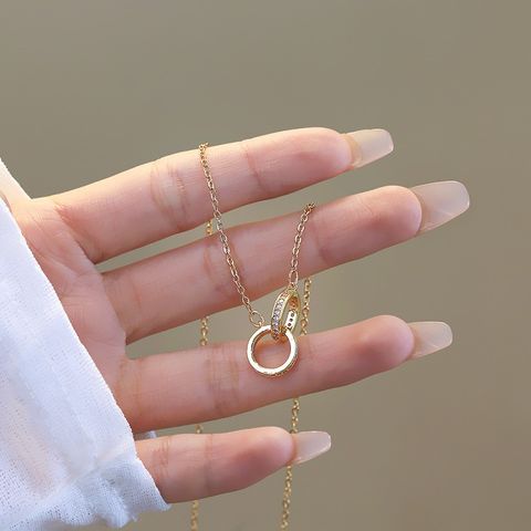 Wholesale Modern Style Classic Style Round Titanium Steel Copper Plating Inlay Rose Gold Plated Zircon Pendant Necklace
