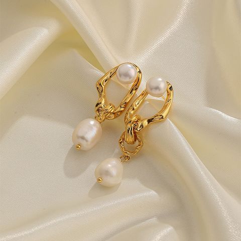 1 Pair Vintage Style Simple Style Roman Style Geometric Freshwater Pearl Copper Drop Earrings