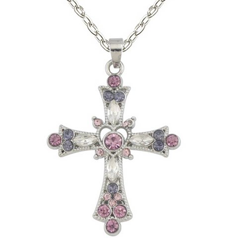 Elegant Vintage Style Lady Cross Alloy Plating Inlay Rhinestones Silver Plated Women's Pendant Necklace