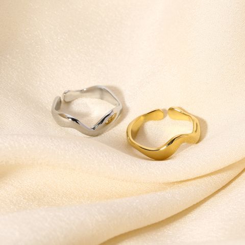 304 Stainless Steel 18K Gold Plated IG Style Nordic Style French Style Plating Solid Color Open Rings