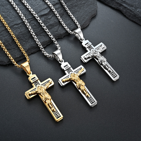 Punk Streetwear Cross Stainless Steel Alloy Gold Plated Silver Plated Men's Pendant Necklace