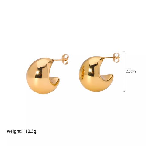 1 Pair Simple Style C Shape Polishing Plating Chunky 304 Stainless Steel Ear Studs