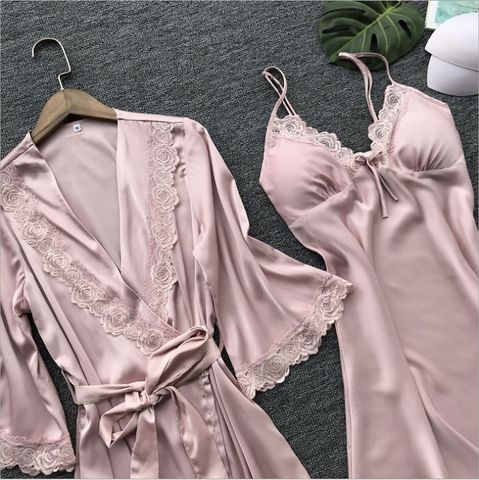 Women's Luxurious Sexy Solid Color Polyester Satin Lace Skirt Sets