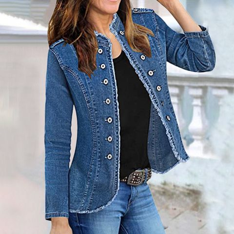 Women's Classic Style Solid Color Single Breasted Coat Denim Jacket