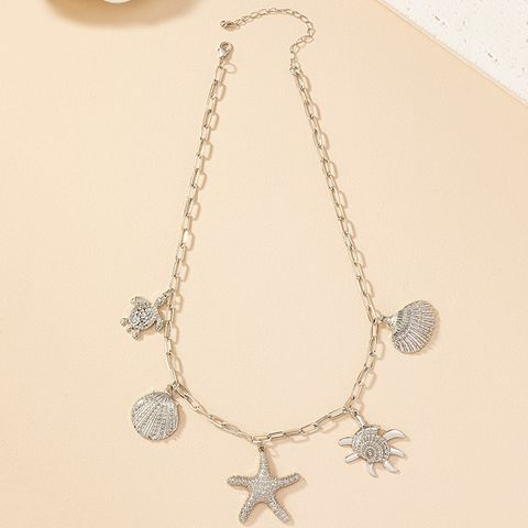 Retro Vacation Starfish Conch Shell Alloy Plating Unisex Pendant Necklace