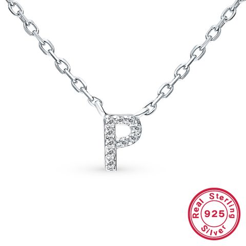 Sterling Silver Simple Style Classic Style Inlay Letter Zircon Pendant Necklace