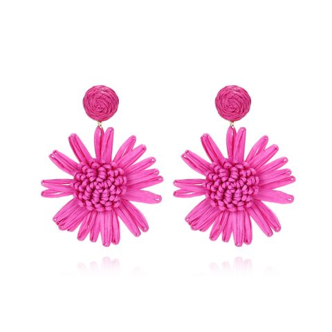 1 Pair Lady Flower Raffia Mixed Materials Drop Earrings