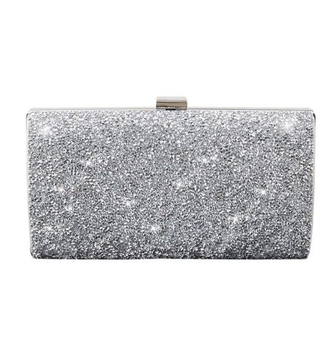 Silver Pu Leather Solid Color Square Evening Bags
