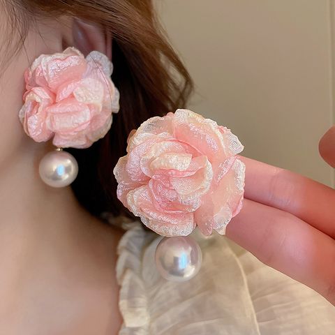 1 Pair Elegant Lady Sweet Geometric Heart Shape Bow Knot Inlay Alloy Artificial Pearls Zircon Earrings