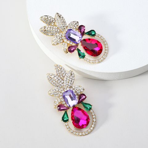 Elegant Luxurious Lady Leaf Alloy Inlay Artificial Gemstones Women's Earrings