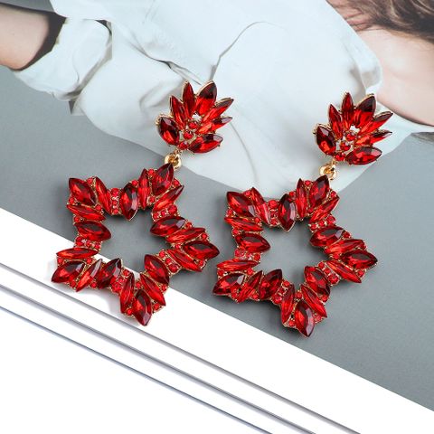 Wholesale Jewelry Glam Luxurious Shiny Pentagram Zinc Alloy Rhinestones Plating Hollow Out Inlay Dangling Earrings