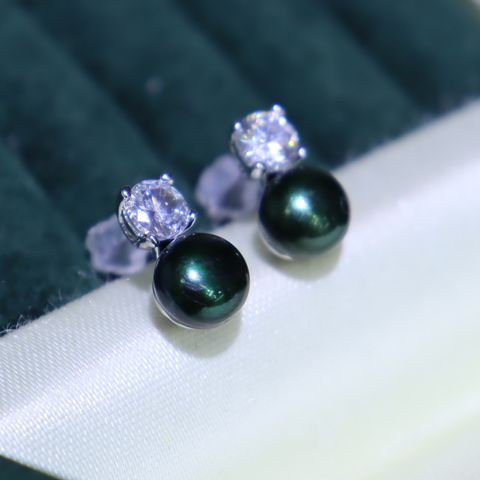1 Pair Elegant Geometric Inlay Freshwater Pearl Artificial Gemstones Ear Studs