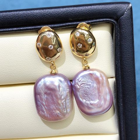 1 Pair Basic Lady Geometric Freshwater Pearl Copper Drop Earrings