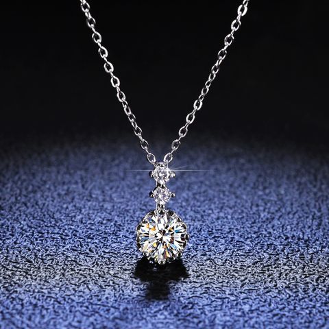 Simple Style Round Sterling Silver Inlay Moissanite Zircon Pendant Necklace
