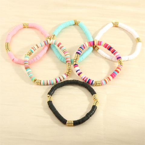 Bohemian Beach Round Colorful 18k Gold Plated Soft Clay Copper Wholesale Bracelets
