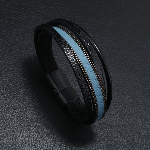 Original Design Solid Color Pu Leather Alloy Handmade Men's Bangle