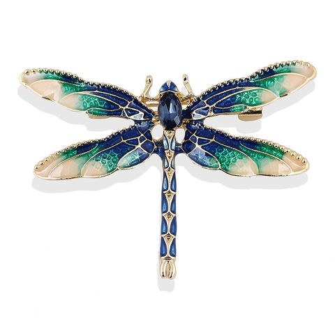 Original Design Dragonfly Alloy Plating Inlay Artificial Gemstones Women's Brooches