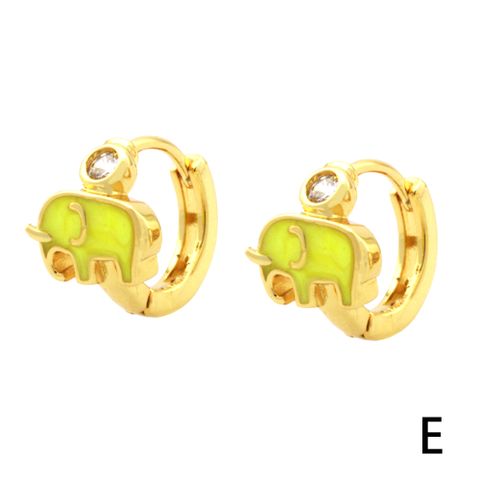 1 Pair Funny Simple Style Pentagram Elephant Enamel Plating Inlay Copper Zircon 18k Gold Plated Earrings