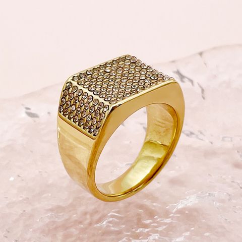 Simple Style Roman Style Square 304 Stainless Steel Plating Inlay Zircon 14K Gold Plated Men'S Rings
