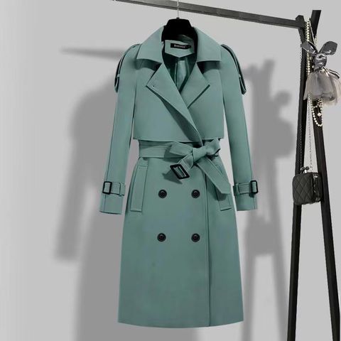 Women's Simple Style Solid Color Belt Single Breasted Coat Trench Coat