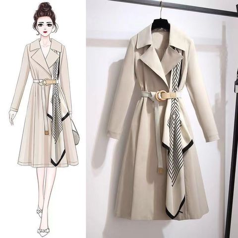 Women's British Style Solid Color Pocket Belt Single Breasted Coat Trench Coat