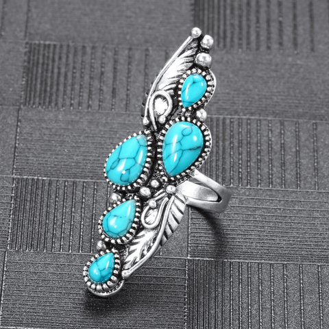 Retro Geometric Alloy Inlay Turquoise Silver Plated Women's Rings