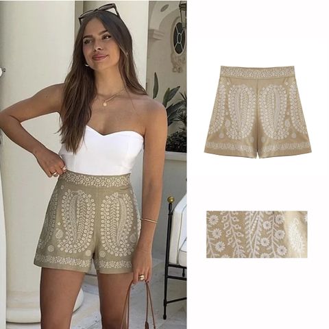 Women's Daily Streetwear Plant Shorts Embroidery Shorts