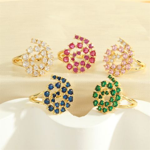 Vintage Style Exaggerated Swirl Pattern Copper 18k Gold Plated Zircon Open Rings In Bulk