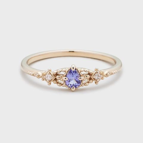 Ethnic Style Square Water Droplets Copper Inlay Tanzanite Zircon Rings