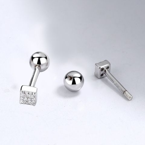 1 Pair Simple Style Square Plating Inlay Sterling Silver Zircon Ear Studs