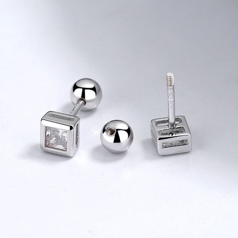 1 Pair Simple Style Square Plating Inlay Sterling Silver Zircon Ear Studs