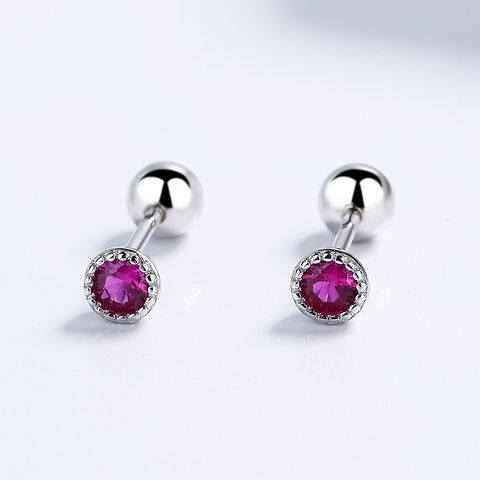 1 Pair Simple Style Round Plating Inlay Sterling Silver Zircon Ear Studs