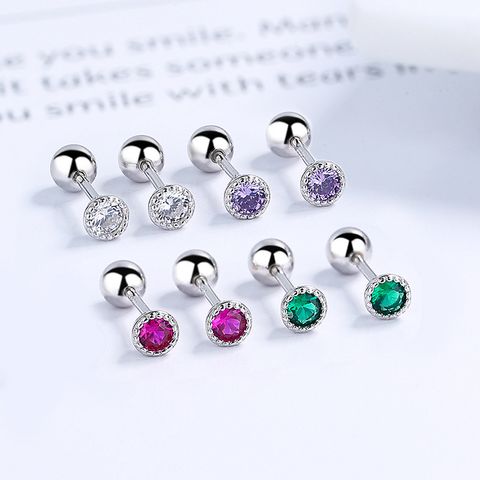 1 Pair Simple Style Round Plating Inlay Sterling Silver Zircon Ear Studs