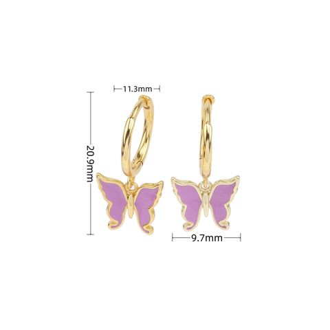1 Pair Sweet Butterfly Enamel Plating Sterling Silver White Gold Plated Gold Plated Drop Earrings