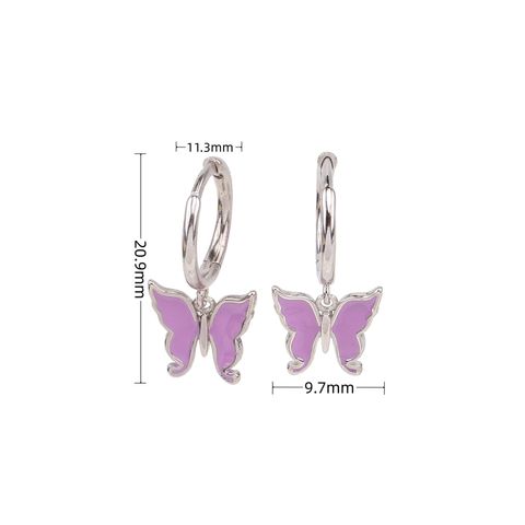 1 Pair Sweet Butterfly Enamel Plating Sterling Silver White Gold Plated Gold Plated Drop Earrings