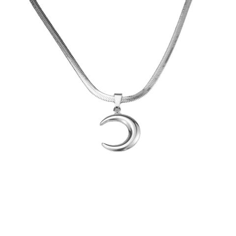 Basic Simple Style Moon Titanium Steel Plating Pendant Necklace