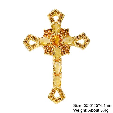 Classic Style Cross Copper Plating Inlay Zircon 18k Gold Plated Charms Jewelry Accessories