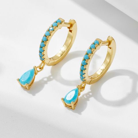 1 Pair Ig Style Water Droplets Plating Inlay Sterling Silver Turquoise 14k Gold Plated Rhodium Plated Drop Earrings