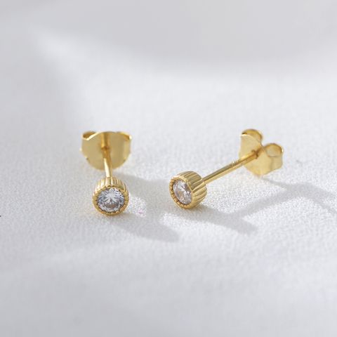 1 Pair Ig Style Circle Inlay Sterling Silver Zircon 14k Gold Plated Rhodium Plated Ear Studs