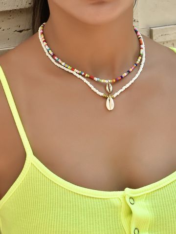 Vacation Shell Seed Bead Beaded Women's Pendant Necklace