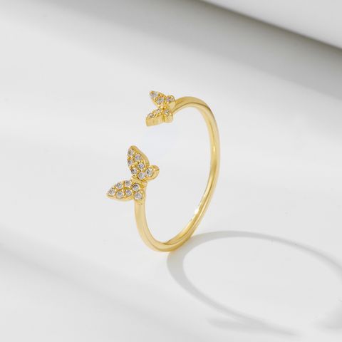 Ig Style Butterfly Sterling Silver Plating Inlay Zircon 14k Gold Plated Rhodium Plated Open Rings