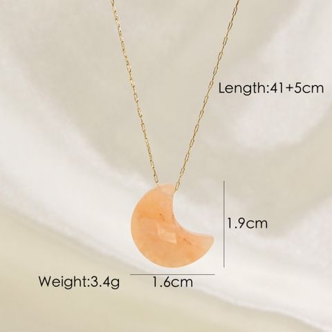304 Stainless Steel Natural Stone 14K Gold Plated Modern Style Plating Moon Pendant Necklace