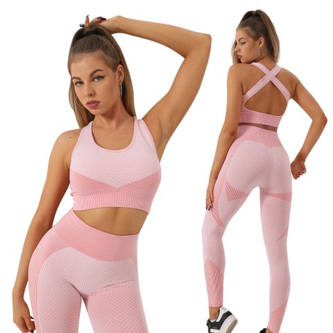 Simple Style Solid Color Nylon Round Neck Backless Tracksuit Racerback Tank Tops Leggings